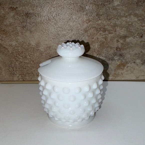 Vintage Fenton White Hobnail Milk Glass Jam Jelly Jar Honey Pot 3”H - Picture 3 of 10